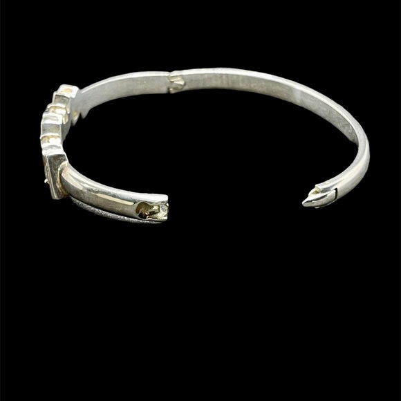 Silver tone bangle bracelet with cut crystals - Picture 3 of 4